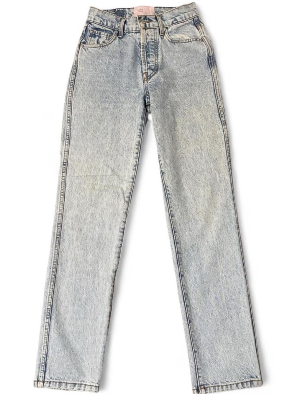 Revice faded light wash blue denim straight leg high waisted jeans